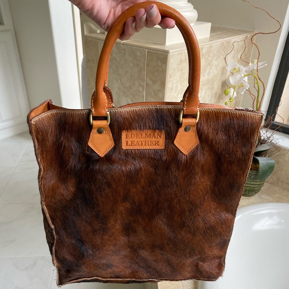 Edelman Leather Brown Faux Fur Satchel